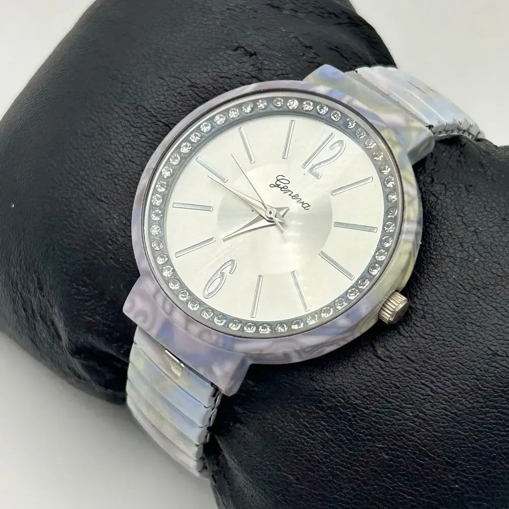 Geneva Pastel Iridescent Watch with Crystal-accented Bezel Working New Battery